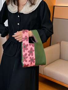 lulu kewen 女士手提包，花朵图案钩编包，单只装迷你钩编包，手提包，花朵图案针织钩编，透气轻便，可折叠口袋，适合放置手机、雨伞、化妆品、口红、香水、书籍等。 - 綠色 - 查看 2