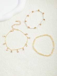 1 Set Summer Beach Vacation Style Layered Anklet For Women, Featuring Starfish, Faux Pearl, Star Pendants, Suitable For Daily Wear, Beach Wedding, Leisure Vacation - Multicolor - View 2
