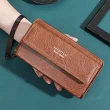 经典棕色纹理男女通用钱包，带双拉链隔层和卡槽，适合商务和日常使用。 - 彩色 - 查看 14