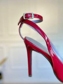 ANGELA GALVAO Open Toe Slingback Pumps With Buckle Autumn Winter Luxury Feminine Glamour Comfort - 紅色 - 查看 2