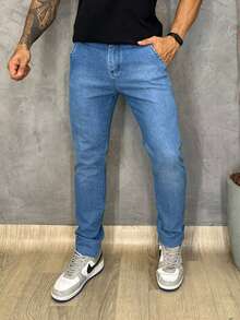 Urban Zone Jeans Men's Slim Fit Dress Pants In Twill Fabric With Elastane - 中等水洗藍 - 查看 8