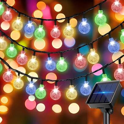 夏日派对之星！太阳能串灯 - 20/50/100 LED灯珠，3种颜色（暖光/冷光/多色），8种模式，自动开关，适用于户外庆祝活动！