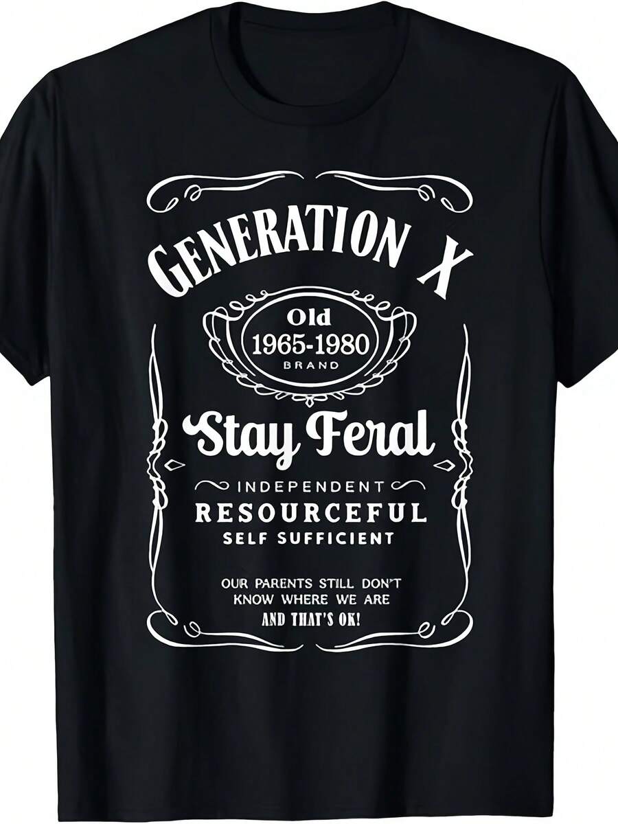 Camiseta, suéter y sudadera con capucha Generation X Stay , artículos unisex para el Día del Trabajo, suave, 100% algodón, transpirable, cuello redondo, corte regular, lavable a máquina, adecuado para salidas de verano, uso en festivales, ropa casual. - Negro - Ver 1