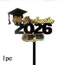 1pc/3pcs/5pcs Black & Gold Acrylic 2026 Graduation Cake Topper, Suitable For Graduation Theme Party DIY Cake Baking Decoration - Multicolor - View 9