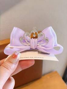 1pc Girls' Sweet Fresh Elegant Princess Style Solid Color Bowknot & Golden Crown Hairclip, Spring/Summer - Bow Crown Hairpin - View 8