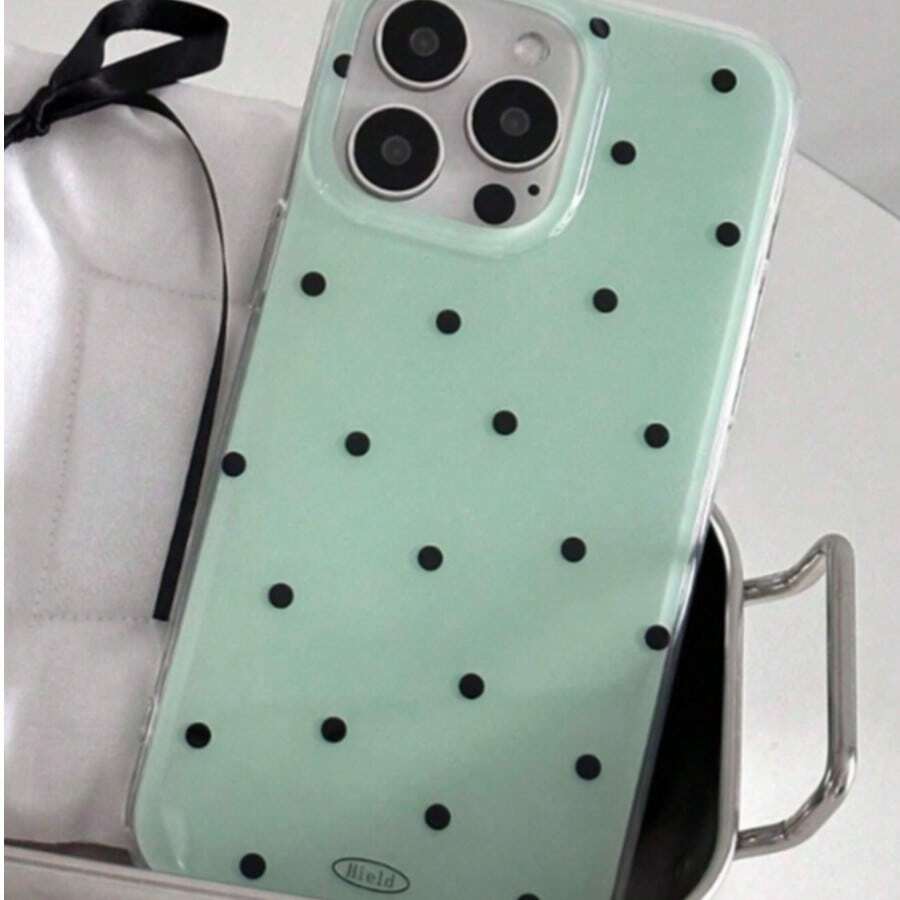 1pc New Fashionable Cute Polka Dot Glossy Soft Phone Case, Suitable For 17promax Air 16promax 15promax 14promax 13promax 12promax 11 Pro Max 16 15 14 Plus, Minimalist Creative Shock-Proof Protective Phone Case - Mint Green - View 1
