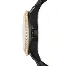 Fossil Lady Black Gold Quartz Watch, Diamond-Studded Bezel, Leather And Chain Strap, Elegant And Fashionable Ladies' Watch ES3696 - Black - View 3