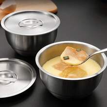 1个不锈钢碗，带盖蒸蛋碗，蒸米饭汤锅，炖锅，甜点，配菜，蛋汤，家用厨具 - 彩色 - 查看 3