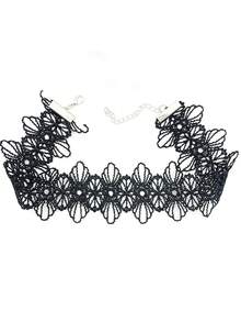 1件装女士黑色颈链，镂空花朵性感锁骨链，简约优雅短款项链 - 彩色 - 查看 4