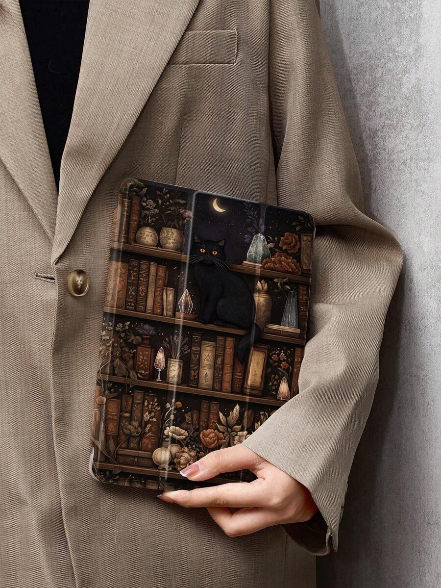 Ayotu 1pc Shelf And The Black Cat Tablet Case & Kindle E-Book Case Compatible With 10th Generation, 11/Air 4th/Air 7th/9.7 Inches, Compatible With Samsung Galaxy Tab A9 Plus, Kindle (11th Generation-2024 Release)(6 Inch), Kindle Paperwhite 12th Gen 2024, Great Holiday Gift, Stylish And Simple Pattern.