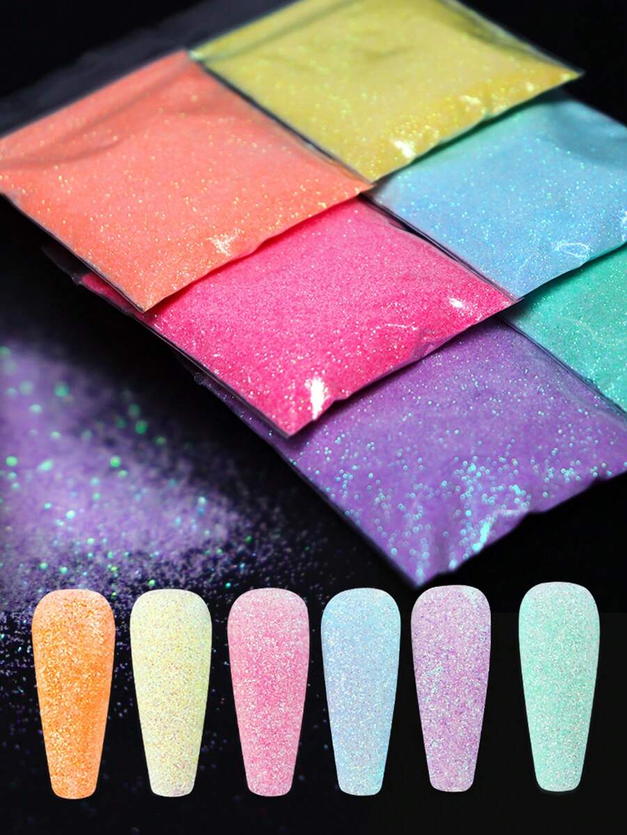 6袋（10克/袋）彩虹糖果光泽指甲粉 美甲配件 激光闪粉凝胶指甲油 全息闪光颜料 DIY 女士沙龙美甲饰品、美甲宝石、美甲艺术用品