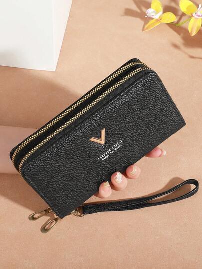 双折PU皮钱包零钱包手拿包，极简超薄钱包 - 多卡位，信用卡夹，女士长款钱包