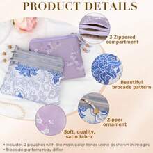 kilofly Chinese Silk Brocade 3 Zipper Pockets Jewelry Pouch Bag Set of 2 - conjunto 2 A - Ver 3