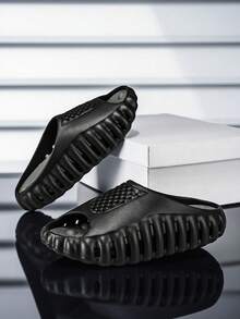 Unisex EVA Slippers, Breathable Massage Shoes, Lightweight Open Toe Sandals, Quick Drying Beach & Shower Shoes - Black - View 4