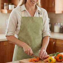 1pc Adjustable Colorful Striped Apron, Unisex, Minimalist Style, With Pockets, Breathable & Cool, Suitable For Chefs, Waiters, Kitchen Cooking, BBQ, Barbers, Practical Kitchen Tool, Machine Washable (Blue Striped), Great Christmas Gift - Blue - View 9