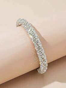 Rhinestone Decor Cuff Bangle - Silver - View 2