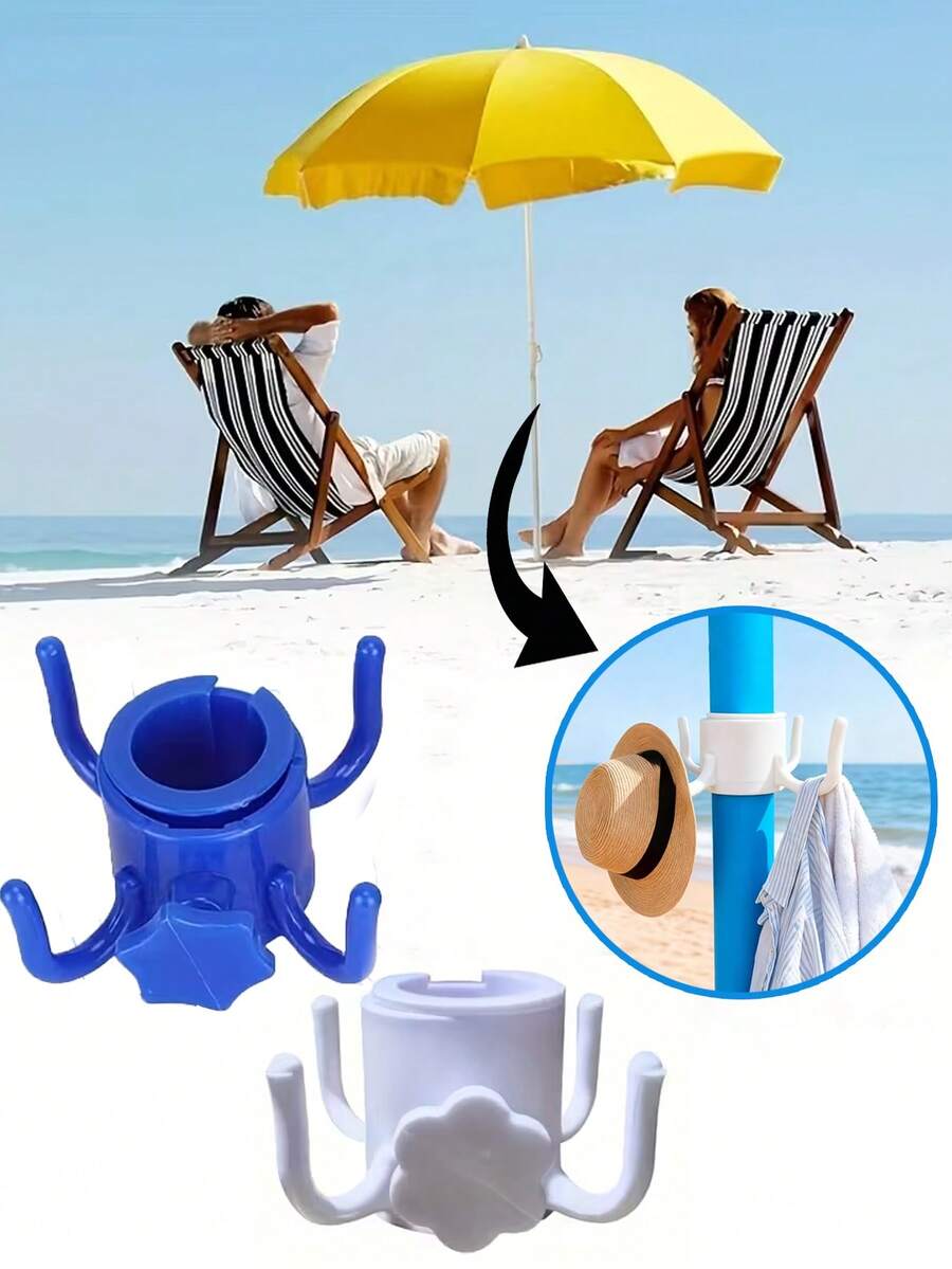 Adjustable 4-Prong Beach Umbrella Hook - ABS Plastic, Multiple Colors Available - Securely Hang Towels, Cameras, Clothes And Bags - Fits Parachute Poles, Suitable For Beach, Practical Hook, Perfect Gift For Beach Lovers - Multicolor - View 1