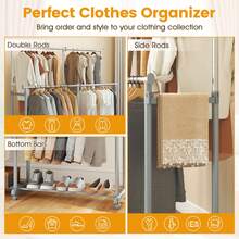 Double Rod Clothes Rack With Extendable Height & Width For Dressing Room, Laundry - A - View 8