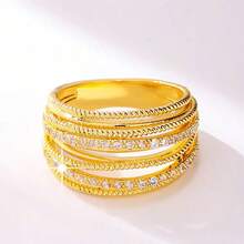 1pc Fashionable Infinity Zirconia Christmas Gift Ring For Mom, Wife, Wedding, Holiday Party - Yellow Gold - View 3