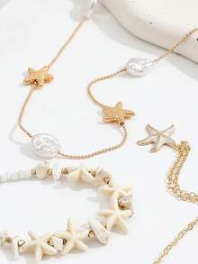 Bộ 3 vòng cổ hình sao biển đính cườm thủ công, mặt dây chuyền hình sao biển 3D nhiều màu sắc đính ngọc trai và men. - Vàng - Xem 2