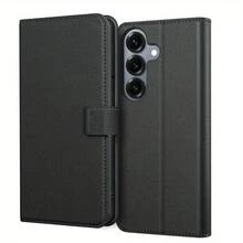 黑色PU皮革钱包式手机壳，带卡槽和支架，适用于三星Galaxy A10、A11、A12、A13、A14、A15、A16、A17、A21、A22、A23、A24、A25、A26、A31、A32、A33、A34、A35、A36、A41、A42、A51、A52、A53、A54、A55、A56 - 黑色 - 查看 2