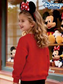 [Disney Officially Licensed]Disney Minnie Mouse Print Red Hoodie Kids' Fleece-Lined Oversized Pullover Park-Exclusive Cartoon Casual Top - 紅色 - 查看 2