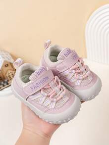 1 Pair Baby Toddler Shoes, Lightweight Anti-Slip Breathable Sneakers, Convenient Hook And Loop Closure - Pink - View 12