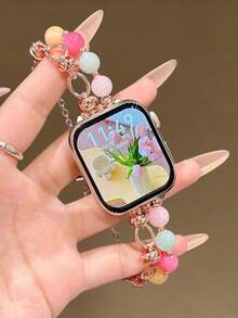 1条新款时尚彩色串珠向日葵蜜蜂表带，兼容 40mm、44mm、38mm、41mm、42mm (S10)、42mm、45mm (S10)、46mm、49mm，可爱多巴胺饰品表带，适用于 Series 11 Ultra、3 SE3 Ultra、2 S10 SE2、9 8 7 SE 6 5 4 3 2，感恩节、圣诞节、万圣节礼物 - 多彩石頭 - 查看 5