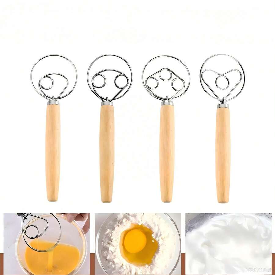 1pc Manual Dough Mixer, Stainless Steel Spiral Flour Mixer With Wooden Handle, Multifunctional Dough Blender, Pasta, Mashed Potatoes, Kitchen Tool, Holiday Gift - - - View 1