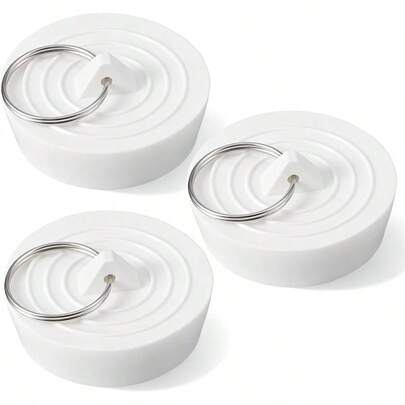 Rubber Sink Stopper, 3 PCS 1 - 3/4 Inch Bath Tub Drain Stoppers With Hanging Ring Sink Drain Bathtub Drain Cover Kitchen Bathroom Shower Laundry White