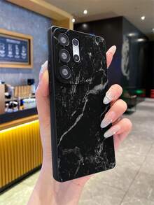 1pc Fashionable Minimalist Full-Screen Black Marble Pattern Painted, Black Matte Texture TPU Material Eye-Catching Anti-Drop Phone Case, Suitable As Gift For Boyfriend/Girlfriend, Compatible With Samsung, And Other Android Models - Multicolor - View 5