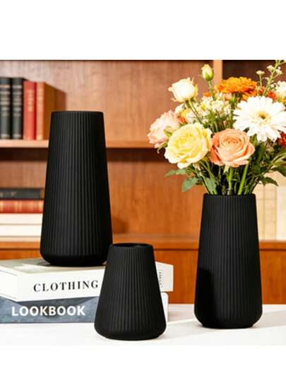 1pc/3pcs Bohemian Style Vase Set-Textured Plastic Vase For Table, Perfect For Black And White Home Decor, Simple Floral Centerpiece As Gift-New Year's Decor