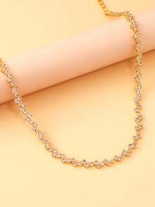 1 pieza Collar de cristal con diseño de onda de rombo de moda, joyería de cuello para uso diario para mujeres - Dorado - Ver 4