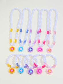 2pcs/Set Sunflower Beaded Necklace & Bracelet Set, Suitable For Girls Daily, Festival, Party Wear, Birthday Gift - Multicolor - View 13