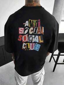 Men's Double-Sided Printed T-Shirt Colorful Anti Social Club Pattern, Comfortable, Stylish ForY2K-T-Shirt-Camisetas Para Hombre - 黑色 - 查看 4
