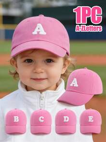 1pc Pink Letter Print Baseball Cap, Breathable & Comfortable For 1-5 Years Old Girls, Suitable For Spring/Summer Outdoor & Casual Wear, A-Z Letter Options - Dark Pink - View 2