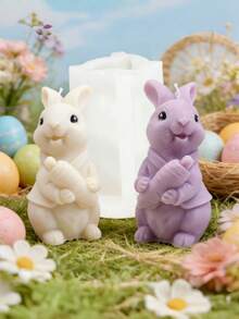 3D复活节兔子胡萝卜硅胶模具 DIY蜡烛制作树脂模具 适用于大豆蜡肥皂环氧树脂工艺品 - A-白色 - 查看 3