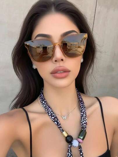 Retro Square Large Frame Brown Fashion Fashion Glasses, Plastic Classic Style For Outdoor Travel Beach Vacation Casual Wear, Summer UV Protection Shades Unisex