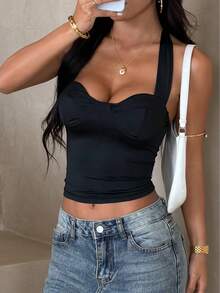 WOWDARK 女士夏季露背吊带休闲上衣，黑色，适合情人节、约会、聚会、派对、旅行、度假、海滩等场合。 - 黑色 - 查看 8