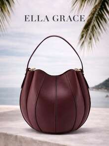 ELLA GRACE-Burgundy Premium Leather Bucket Bag With Matching Zippered Wallet - Elegant & Practical For Daily And Casual Use, Fashionable Burgundy Bag - Burgundy - View 1