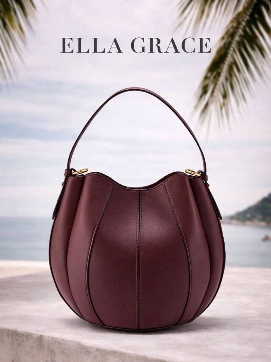 ELLA GRACE-Burgundy Premium Leather Bucket Bag With Matching Zippered Wallet - Elegant & Practical For Daily And Casual Use, Fashionable Burgundy Bag - Burgundy - View 1
