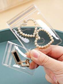100pcs Pvc Transparent Resealable Jewelry Bags With Ziplock,Anti-Oxidation,Prevents Tarnishing,For Storing Earrings, Necklaces, Jewelry, Small Gift, Accessory Party Favor Pouches - L碼 - 查看 3