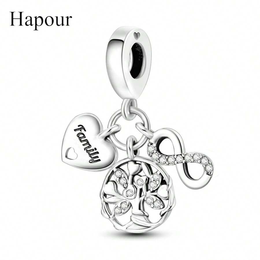 925 Sterling Silber Ewiges Leben Baum Anhänger Perlen, passend für originale Armband & Halskette, minimalistischer Stil, DIY Schmuckgeschenk für Frauen - Silber - Übersicht 1