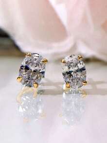 Elegant Cubic Stud Earrings For Women For Wedding Engagement Anniversary Party Jewelry Valentine's Day Gift Valentines,Mom,Mother,Mother's Day,Gift - 白色 - 查看 6