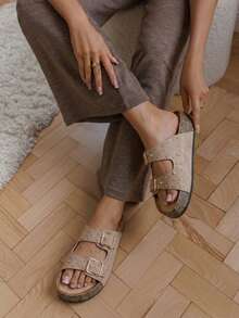 Mules Plateformes à Strass et Clous Dorés - Élégance Été - 卡其色 - 查看 1