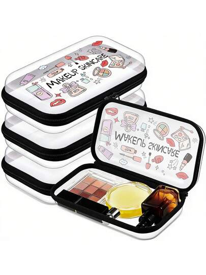 New Skincare Pattern Transparent Hard Zipper Protective Case, PVC Travel Storage Bag With Zipper Closure - Lightweight Fade-Resistant Cosmetic Toiletry Bag, Hard Plastic Zipper Bag Transparent Zipper Plastic Storage Box Portable Travel Box, Black Toy Block Storage Bag, Digital Product Storage, Easy To Wipe Clean Design, Makeup Bag For Moms, Teachers, Friends, Nurses, Gift Bag For Female Friends, Back To School Travel Essential, Waterproof Toiletry Bag (Printing Direction Random)
