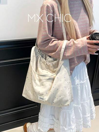 1 pieza Bolso de hombro de nailon de unicolor para mujer, bolso cuadrado plisado con cordón de moda, adecuado para ir al trabajo, compras y como regalo