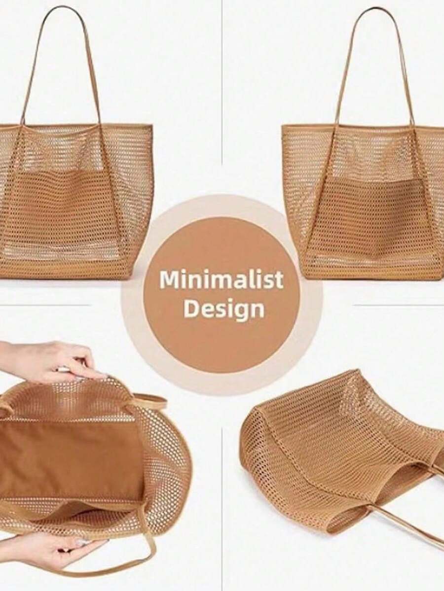 Large Capacity Beach Travel Bag | Women's Shoulder Bag, Women's Handbag, Beach Mesh Tote Bag, Women's Foldable Shoulder Bag, Beach Nylon Mesh Tote Bag, Casual Handbag Women's Foldable Shoulder Bag, Beach Bag, Office, Summer