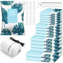 Bolsas de Almacenamiento de Vacío 15 Pcs Bolsas al Vacio Ropa para Viaje Reutilizables Bolsas de Compresión con Bomba Vacio Eléctrica Ahorro Espacio para Guardar Cobijas Edredones - Hojas de monstera 15 unidades - Ver 1