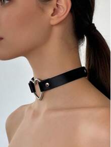 1 Piece Gothic Red PU Leather Choker With Heart-Shaped Metal Ring - Adjustable Party Jewelry For Women - Heart - View 3